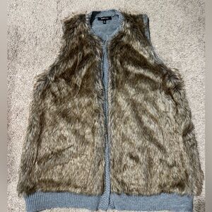 Relativity Faux Fur Vest with Gray Knit